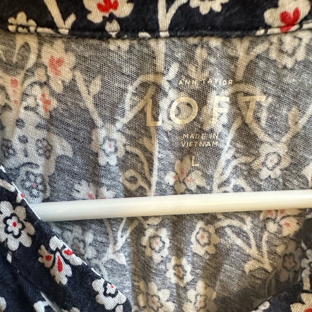 LOFT Floral Lace-Up Tank Top in Black with White and Red Design - Picture 4 of 5